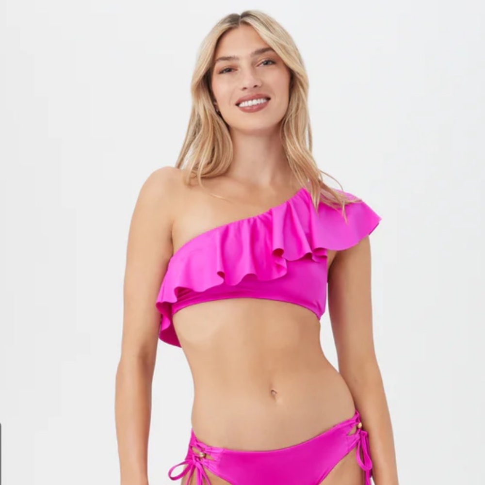 Trina Turk  WOMEN'S MONACO ONE SHOULDER RUFFLE BANDEAU SWIM TOP NWT